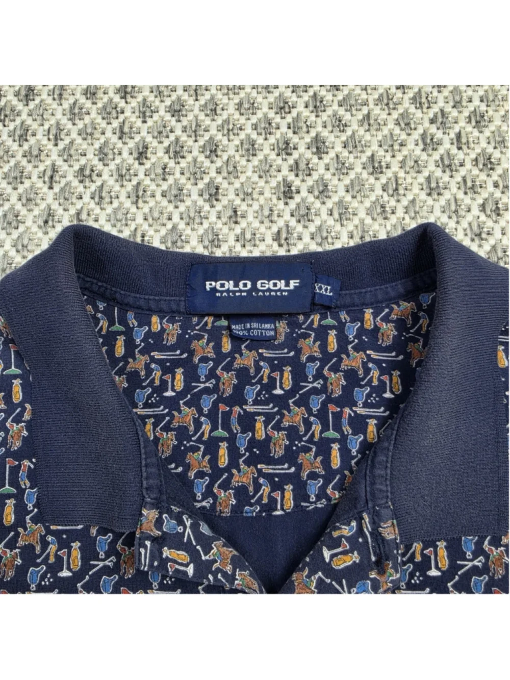 Vintage Polo Golf Ralph Lauren Mens XXL Navy Golf Polo All Over Print Cotton